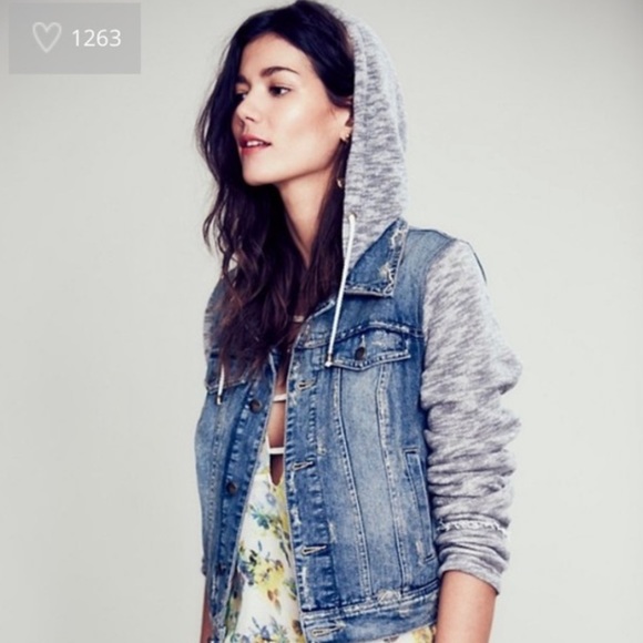 Free People Knit Hooded Denim Jacket - Picture 3 of 8